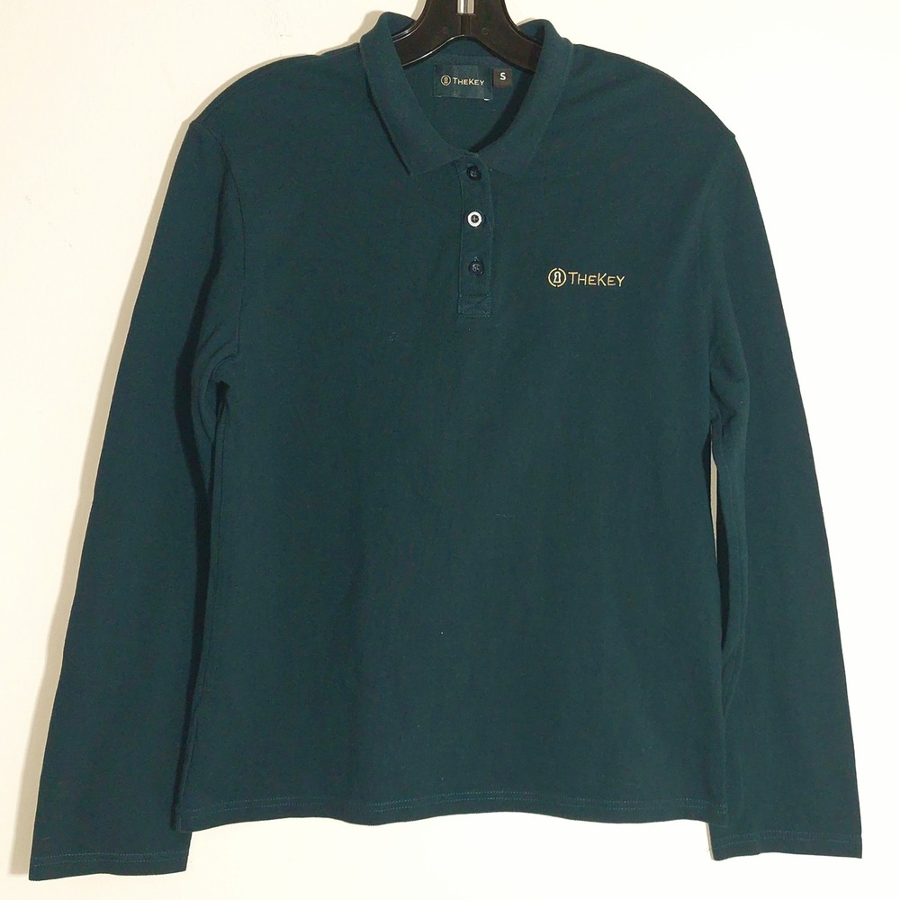 The Key Women's Long Sleeve Polo Shirt Collared Top Forest Green Size S EUC - Picture 5 of 10